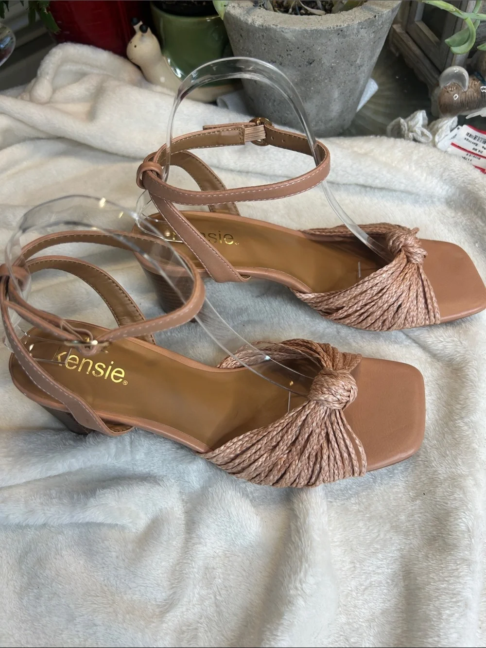 Kensie Tan Braided Knot Ankle-Strap Heels
